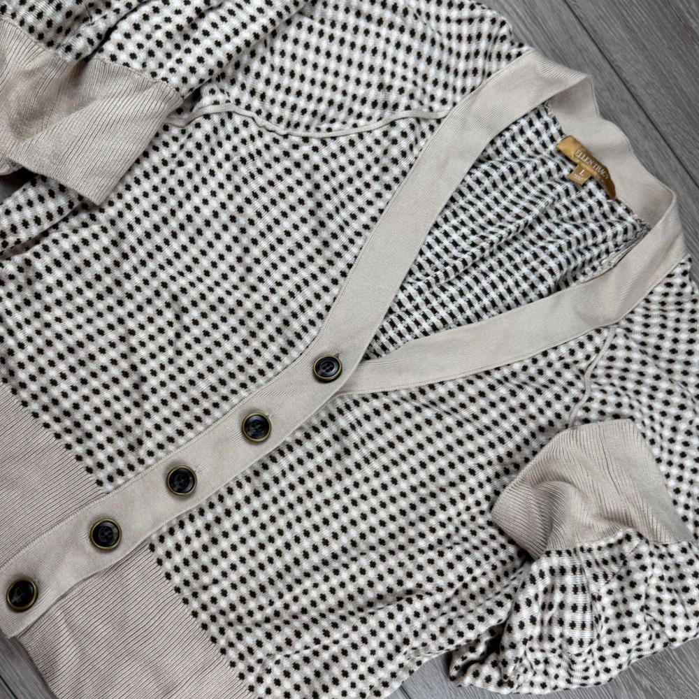 Ellen Tracy Women Cardigan Cashmere Bamboo Blend Polka Dot Beige Large